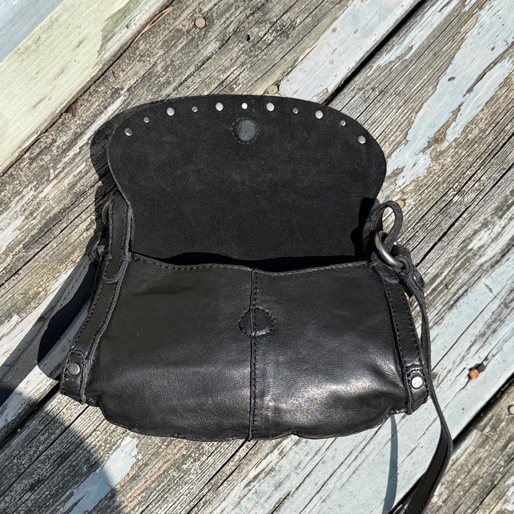 Lucky Brand Black Leather Crossbody Bag Small Studded Biker Boho Hippie Purse - Picture 5 of 8